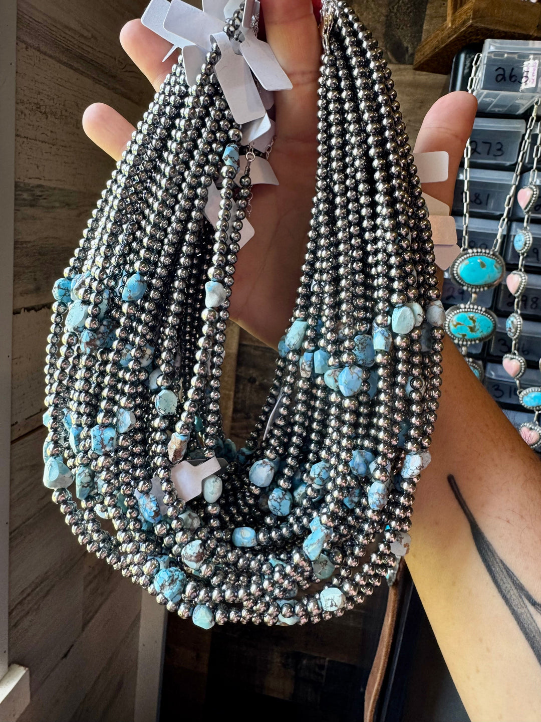 Golden Hill Turquoise & Sterling Silver Pearl Necklace – 16" + Extender Necklaces Shopify Collective The Bijoux FAB Jewelry The Bijoux FAB Jewelry