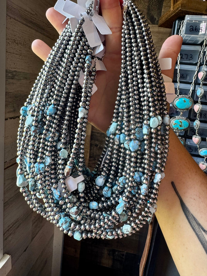Golden Hill Turquoise & Sterling Silver Pearl Necklace – 16" + Extender Necklaces Shopify Collective The Bijoux FAB Jewelry The Bijoux FAB Jewelry