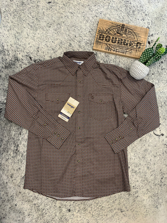 Wrangler® George Strait Two Pocket Long Sleeve Troubadour Shirt - Brown Shirts & Tops Wrangler