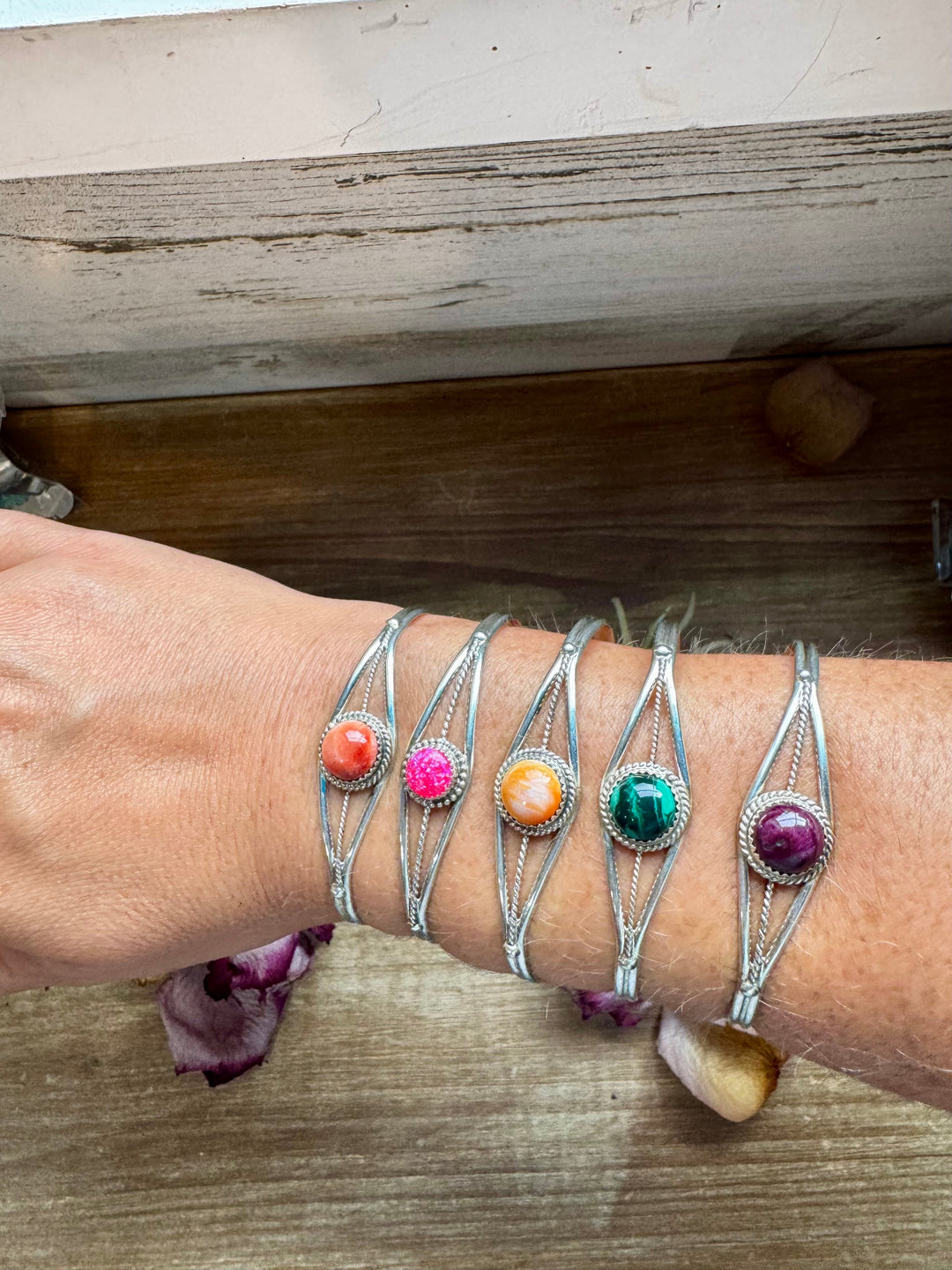 Multistone Cuff Bracelet – Malachite, Spiny Oyster, or Pink Opal – Sterling Silver - pick yours Bracelets Shopify Collective The Bijoux FAB Jewelry The Bijoux FAB Jewelry