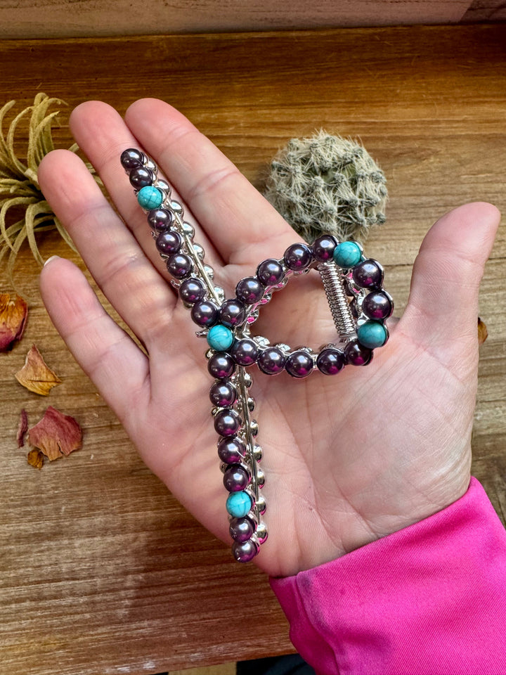 Turquoise and faux pearls Hair Clips - option 2 hair clip Shopify Collective The Bijoux FAB Jewelry The Bijoux FAB Jewelry