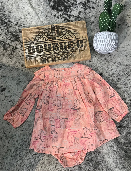 Little Girl's Western Print Trapeze Dress Pink Infant Girls Dress Wrangler