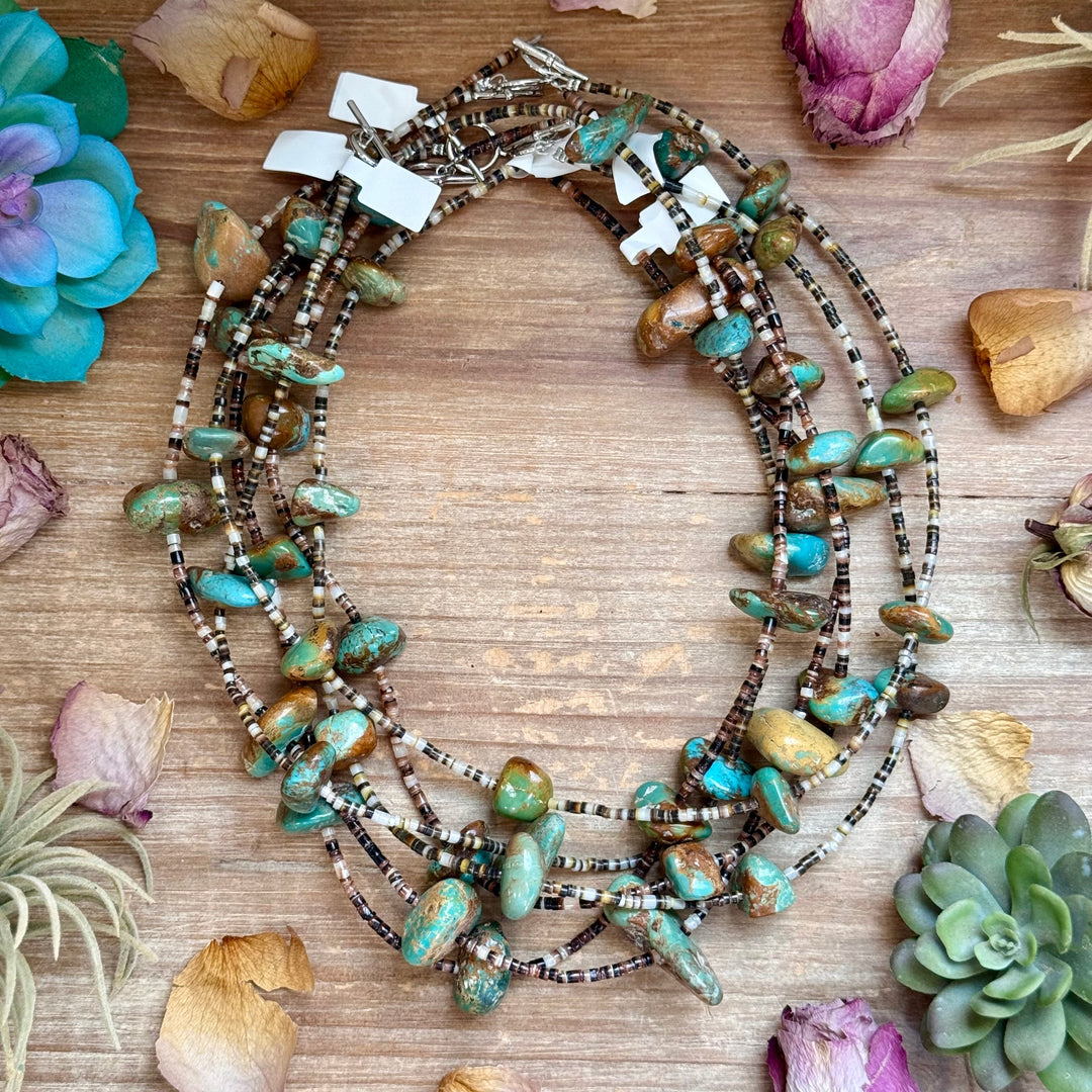 22” Chunky Turquoise & Dark Brown Shell Heishi Necklace Necklaces Shopify Collective The Bijoux FAB Jewelry The Bijoux FAB Jewelry