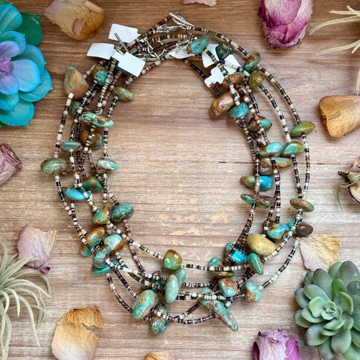 22” Chunky Turquoise & Dark Brown Shell Heishi Necklace Necklaces Shopify Collective The Bijoux FAB Jewelry The Bijoux FAB Jewelry