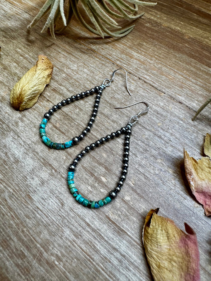 Teardrop Earrings – Sterling Silver Pearl & Blue Turquoise Heishi Earrings Shopify Collective The Bijoux FAB Jewelry The Bijoux FAB Jewelry