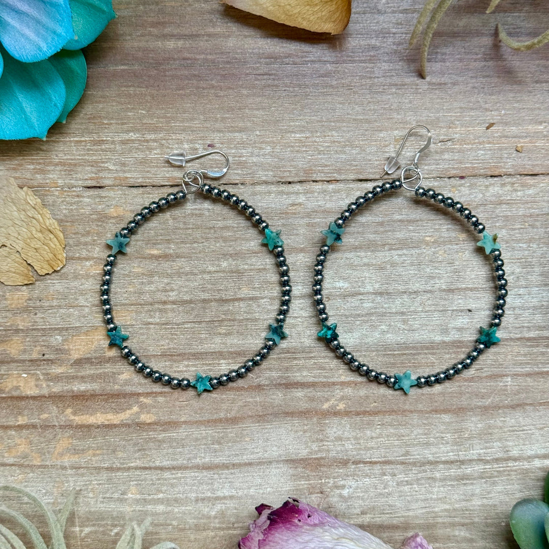 African Turquoise Star Hoop Earrings – 3mm Sterling Silver Earrings Shopify Collective The Bijoux FAB Jewelry The Bijoux FAB Jewelry
