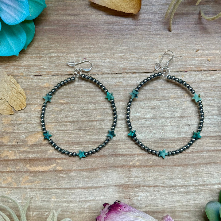 African Turquoise Star Hoop Earrings – 3mm Sterling Silver Earrings Shopify Collective The Bijoux FAB Jewelry The Bijoux FAB Jewelry