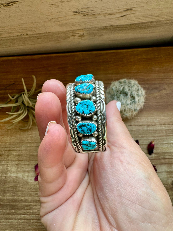 Cuff - Sterling silver Cuff Bracelet with Kingman turquoise Bracelets Shopify Collective The Bijoux FAB Jewelry The Bijoux FAB Jewelry