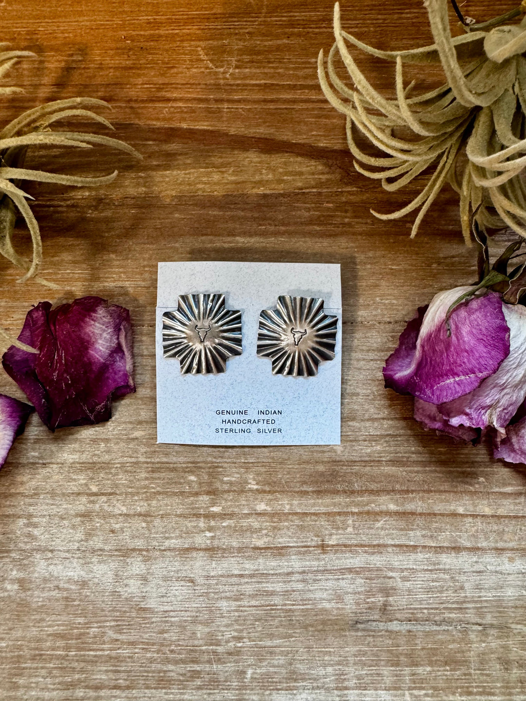 Square Cross Stud Earrings with Longhorn Skull – Sterling Silver Earrings Shopify Collective The Bijoux FAB Jewelry The Bijoux FAB Jewelry