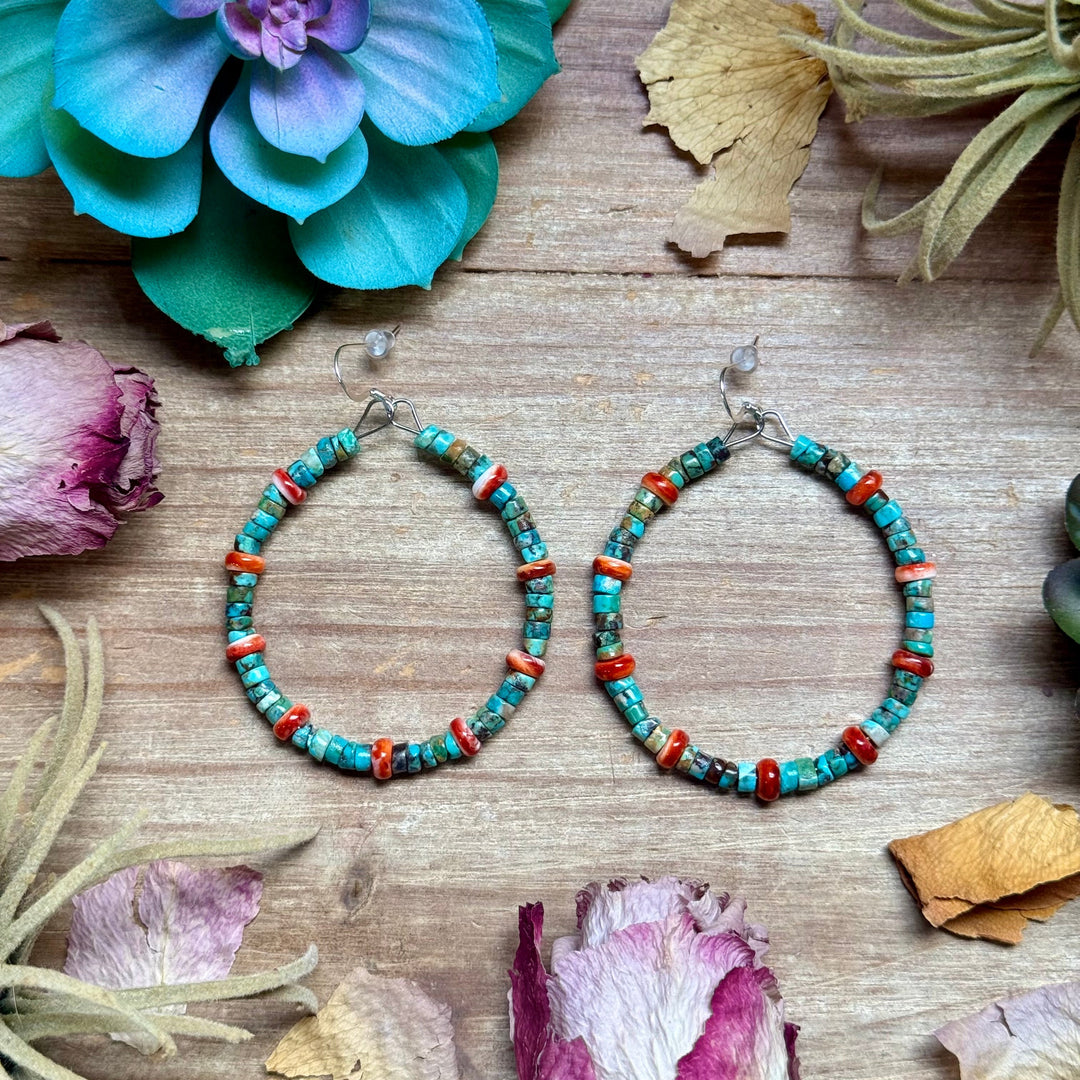 Turquoise & Spiny Oyster Hoop Earrings Earrings Shopify Collective The Bijoux FAB Jewelry The Bijoux FAB Jewelry