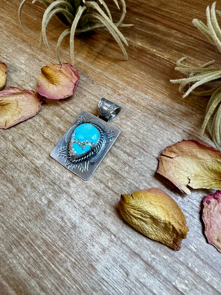 Golden Hill Turquoise Pendant – Navajo Handmade by Ned Nez, Sterling Silver Pendant Shopify Collective The Bijoux FAB Jewelry The Bijoux FAB Jewelry