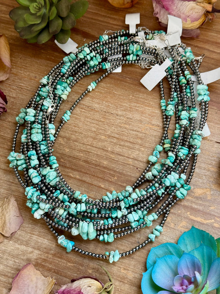 16.5” Sky Blue Lone Mountain Turquoise Nugget Necklace – 3mm Sterling Silver Pearls Necklaces Shopify Collective The Bijoux FAB Jewelry The Bijoux FAB Jewelry