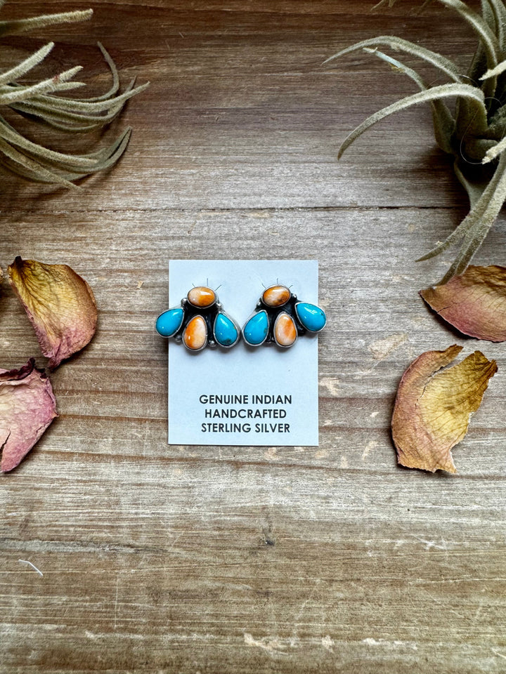 Stud Earrings – Orange Spiny & Turquoise (Stamped Marcella James) Earrings Shopify Collective The Bijoux FAB Jewelry The Bijoux FAB Jewelry