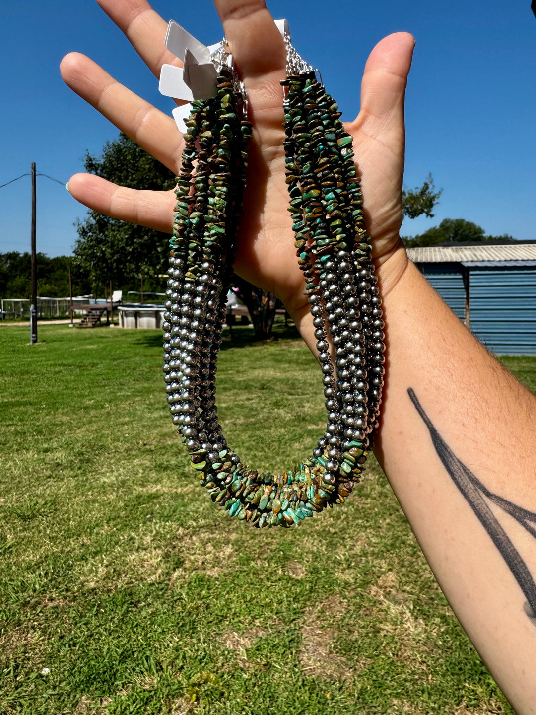 Sterling Silver Pearl & Turquoise Necklace – 16" + Extender Necklaces Shopify Collective The Bijoux FAB Jewelry The Bijoux FAB Jewelry
