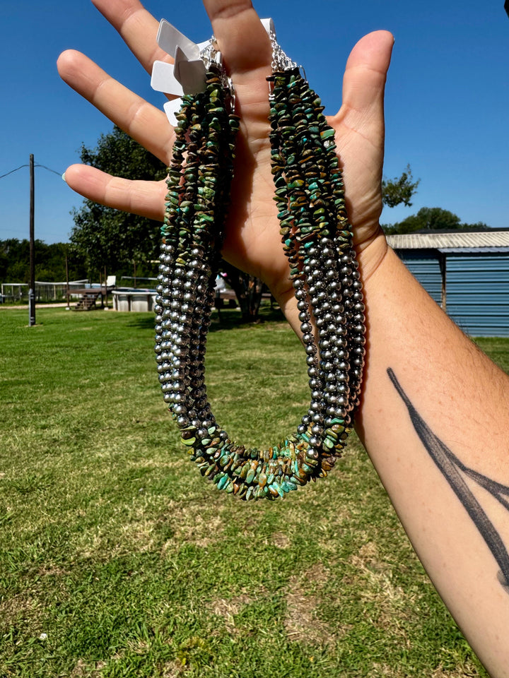 Sterling Silver Pearl & Turquoise Necklace – 16" + Extender Necklaces Shopify Collective The Bijoux FAB Jewelry The Bijoux FAB Jewelry