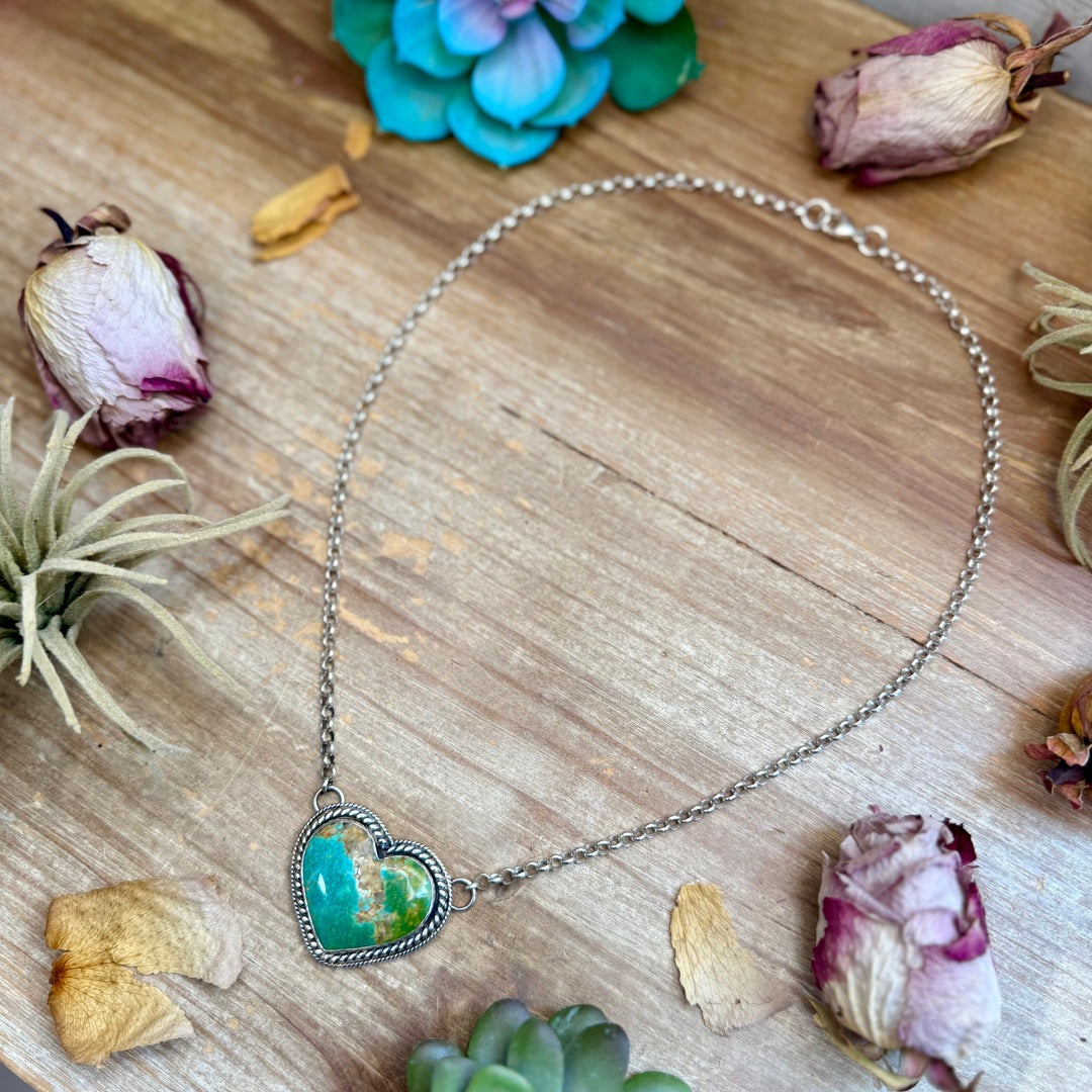 101 - Sterling Silver Kingman Turquoise Heart Bar Necklace by Jason Ogg Necklaces Shopify Collective The Bijoux FAB Jewelry The Bijoux FAB Jewelry