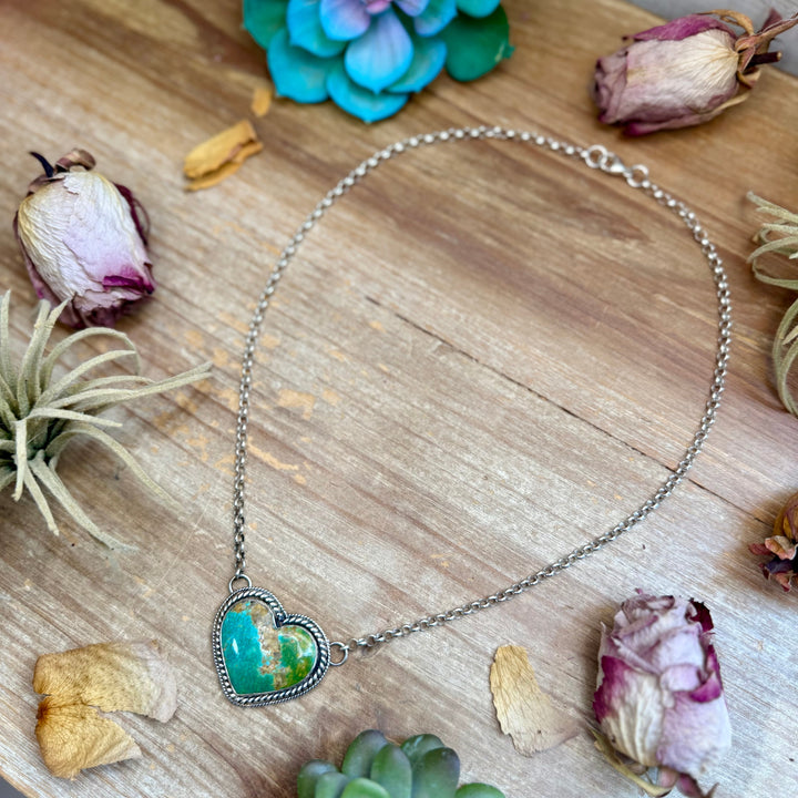 101 - Sterling Silver Kingman Turquoise Heart Bar Necklace by Jason Ogg Necklaces Shopify Collective The Bijoux FAB Jewelry The Bijoux FAB Jewelry
