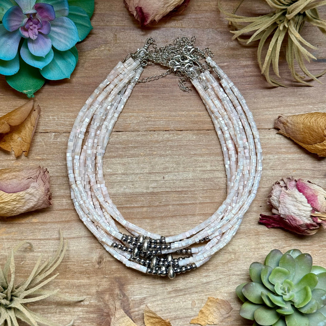 Cream Shell Heishi Necklace – 15" Necklaces Shopify Collective The Bijoux FAB Jewelry The Bijoux FAB Jewelry