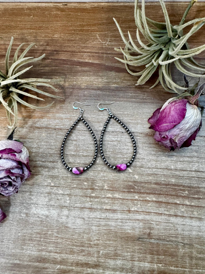 Dyed Pink Turquoise & Sterling Silver Pearl Teardrop Earrings – 3" Earrings Shopify Collective The Bijoux FAB Jewelry The Bijoux FAB Jewelry
