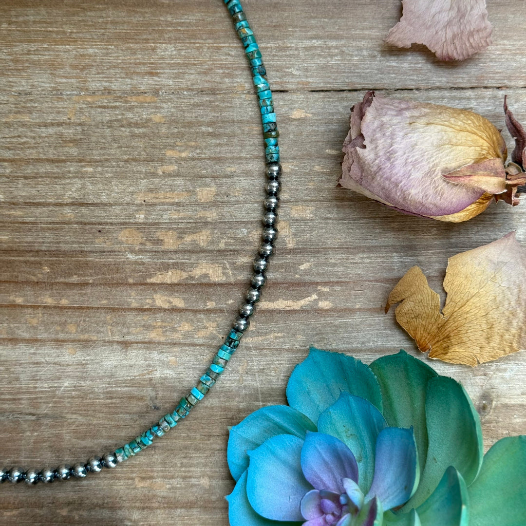 20” Heishi Turquoise Necklace – 4mm Turquoise & 5mm Sterling Silver Pearls Necklaces Shopify Collective The Bijoux FAB Jewelry The Bijoux FAB Jewelry