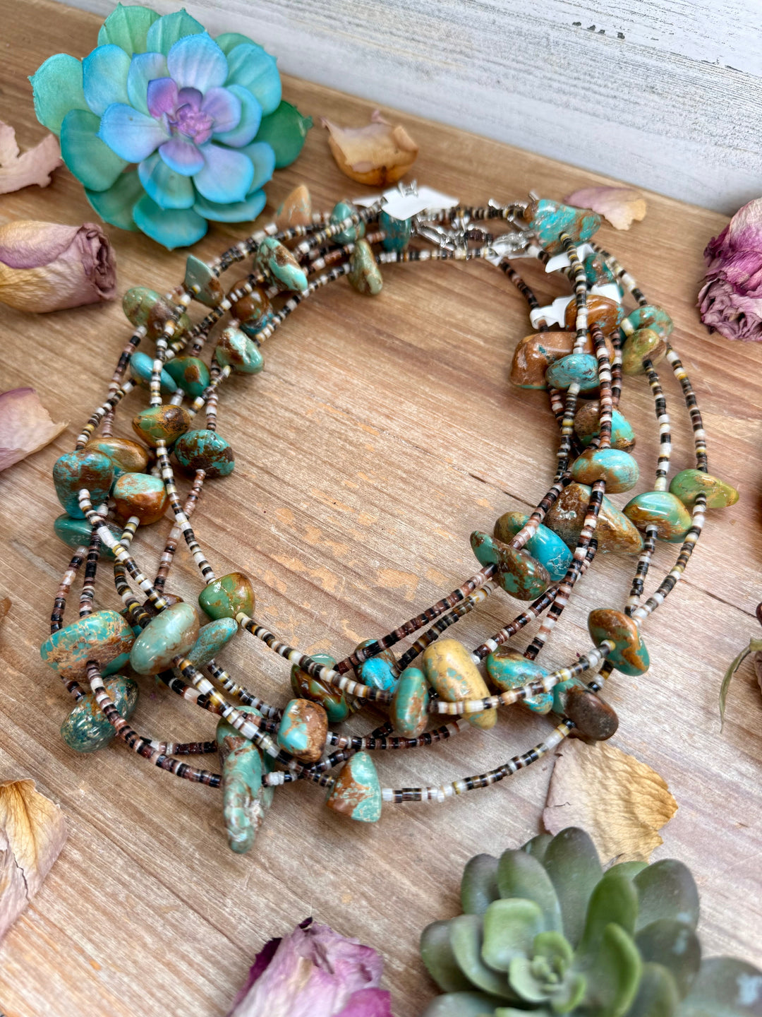 22” Chunky Turquoise & Dark Brown Shell Heishi Necklace Necklaces Shopify Collective The Bijoux FAB Jewelry The Bijoux FAB Jewelry