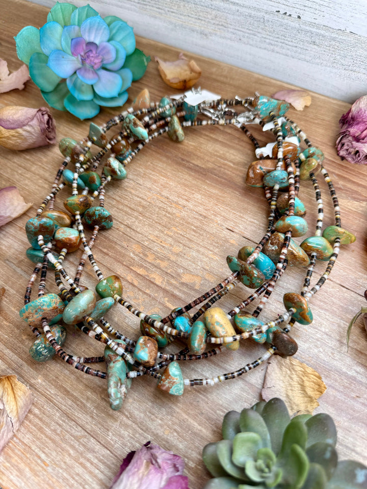 22” Chunky Turquoise & Dark Brown Shell Heishi Necklace Necklaces Shopify Collective The Bijoux FAB Jewelry The Bijoux FAB Jewelry