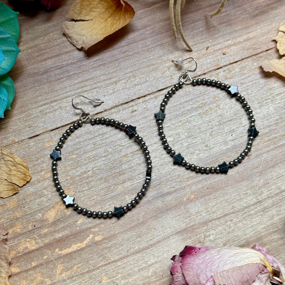 Black Onyx Star Hoop Earrings – 3mm Sterling Silver Earrings Shopify Collective The Bijoux FAB Jewelry The Bijoux FAB Jewelry