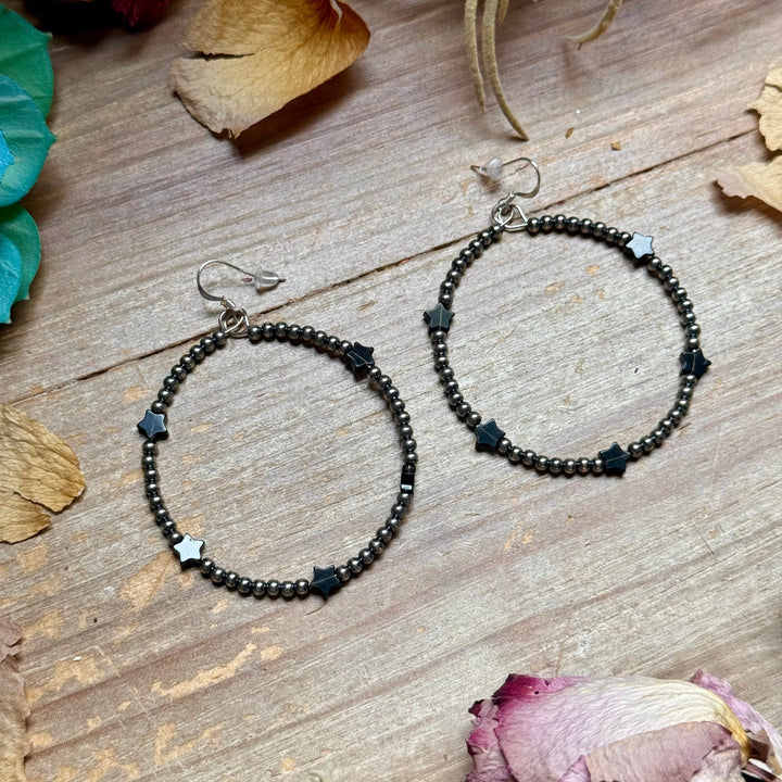 Black Onyx Star Hoop Earrings – 3mm Sterling Silver Earrings Shopify Collective The Bijoux FAB Jewelry The Bijoux FAB Jewelry