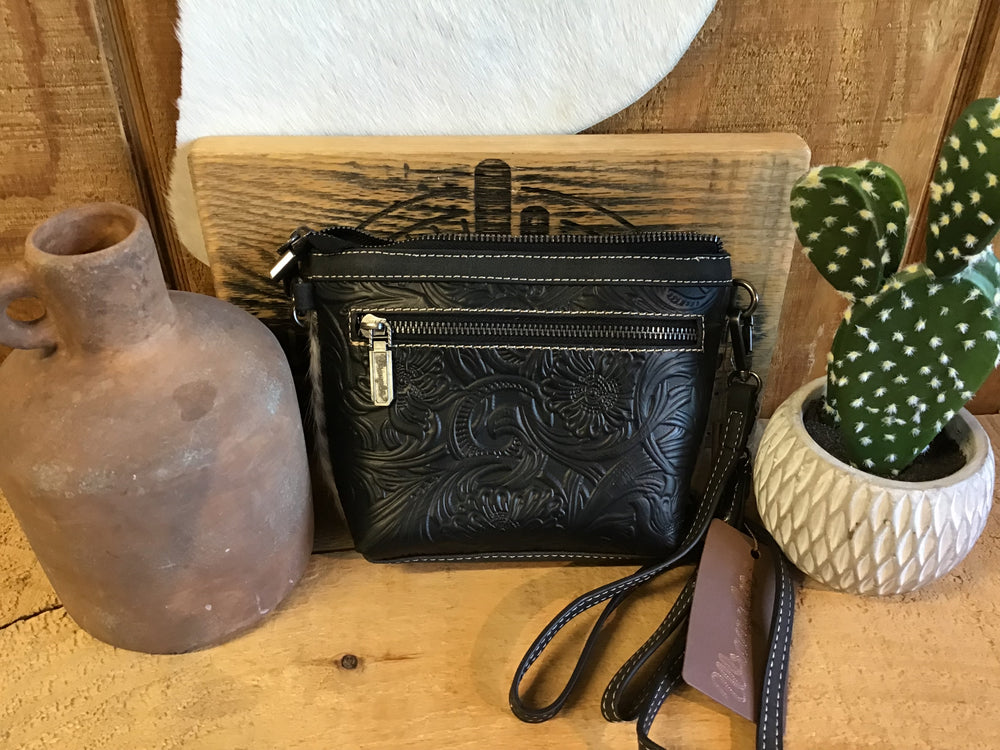 Wrangler Genuine Hair-On Cowhide Crossbody - Black Purse Women's Wrangler