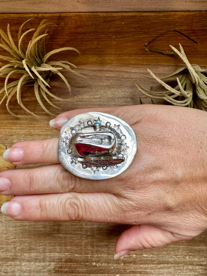 Adjustable Cowboy Hat Ring – Kingman Turquoise, Navajo Handmade by Robby Manuelito ring Shopify Collective The Bijoux FAB Jewelry The Bijoux FAB Jewelry