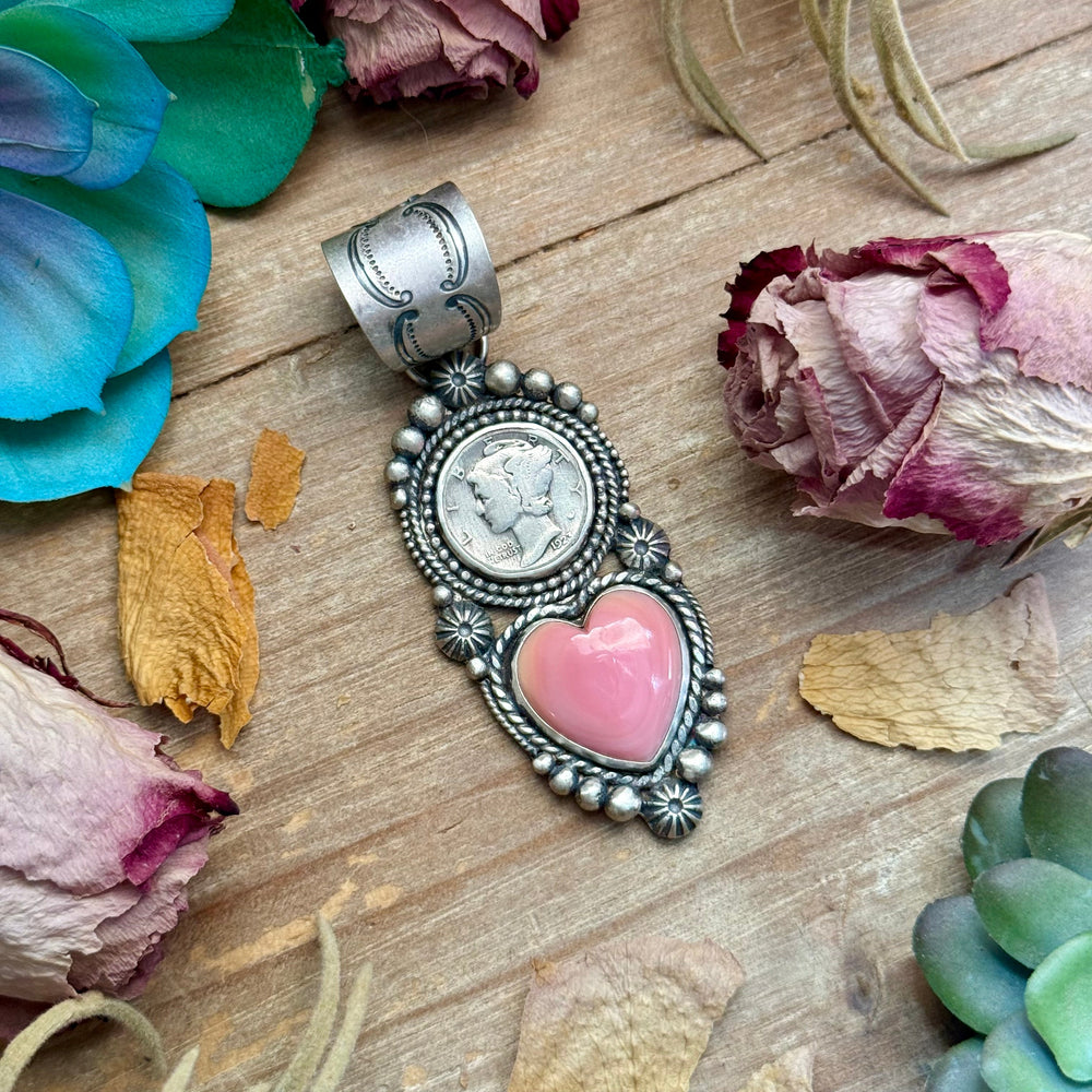75 - Sterling Silver Pink Conch & Mercury Dime Pendant by Shay Pfeiffer Pendant Shopify Collective The Bijoux FAB Jewelry The Bijoux FAB Jewelry