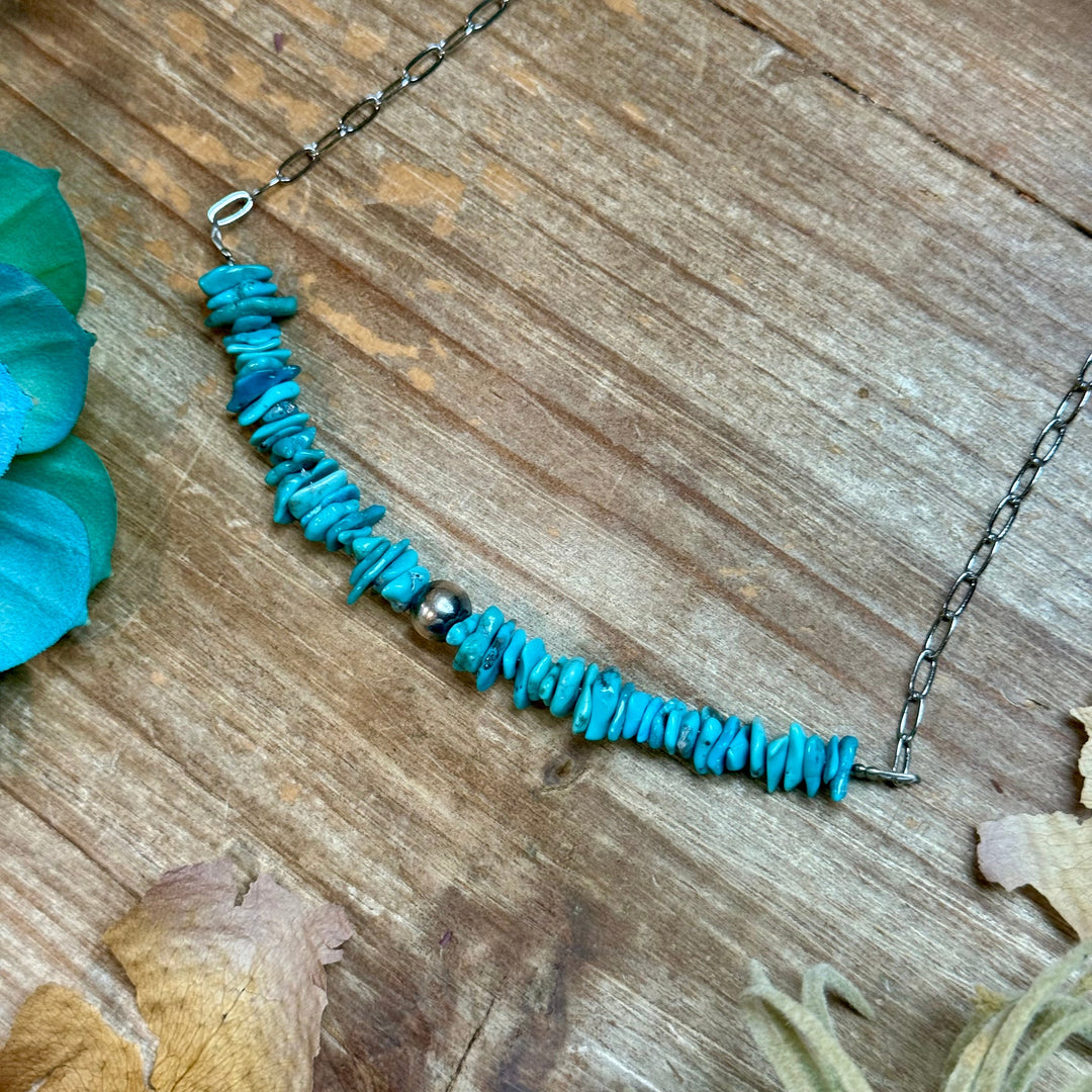 15” Turquoise Chip Paperclip Necklace – Sterling Silver Accent Necklaces Shopify Collective The Bijoux FAB Jewelry The Bijoux FAB Jewelry