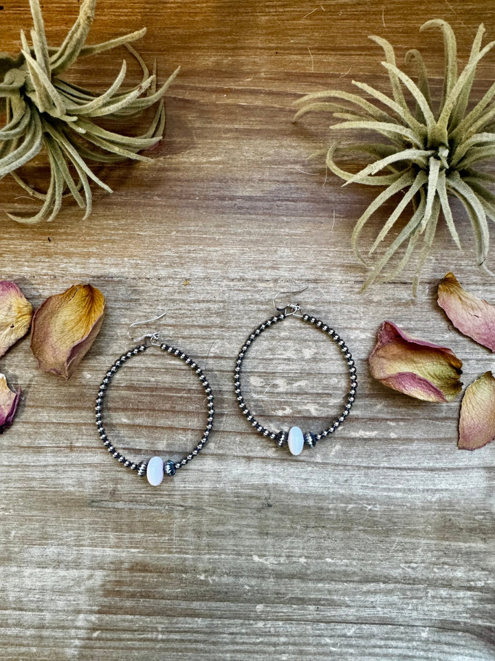 Smaller Sterling Silver Pearls Hoops with Pink Conch Earrings Shopify Collective The Bijoux FAB Jewelry The Bijoux FAB Jewelry