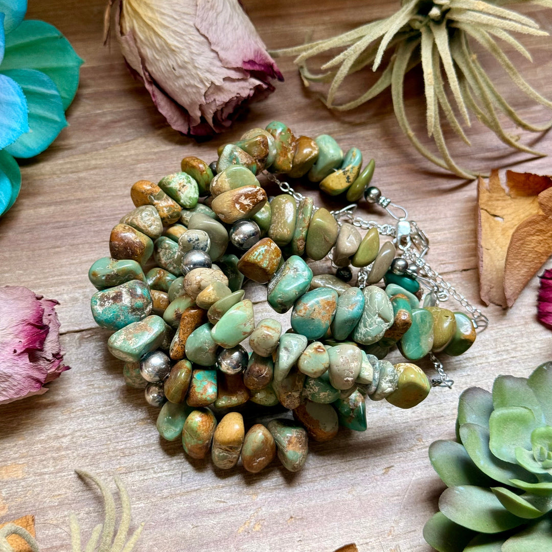 Green Turquoise Nugget Bracelet with Sterling Silver Pearls – 7” + Extender Bracelets Shopify Collective The Bijoux FAB Jewelry The Bijoux FAB Jewelry