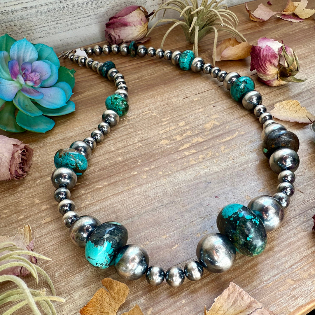 29” Massive Turquoise Rondelle Necklace – Sterling Silver Pearls Necklaces Shopify Collective The Bijoux FAB Jewelry The Bijoux FAB Jewelry