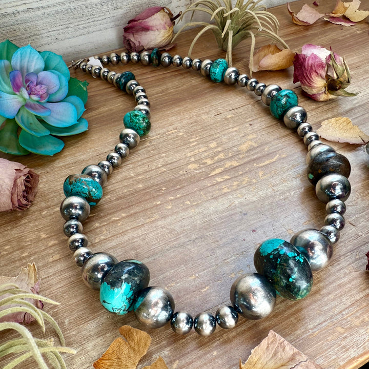 29” Massive Turquoise Rondelle Necklace – Sterling Silver Pearls Necklaces Shopify Collective The Bijoux FAB Jewelry The Bijoux FAB Jewelry