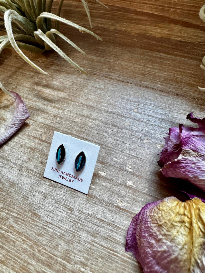 Mini Inlay Earrings – Kingman Turquoise – Sterling Silver – Zuni Made Earrings Shopify Collective The Bijoux FAB Jewelry The Bijoux FAB Jewelry