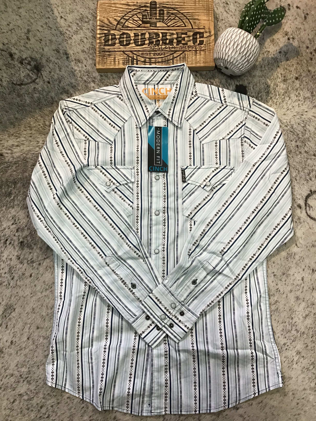 Cinch Men's Modern Fit Stripe Snap Front Western Shirt - White Shirt Cinch