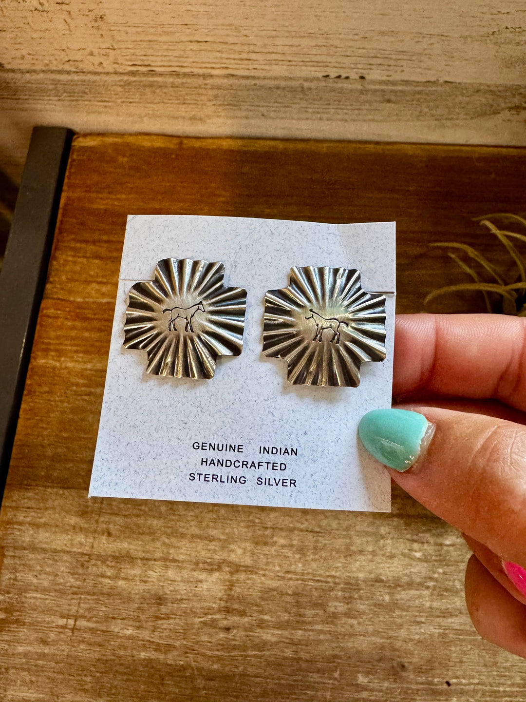 Square Cross Stud Earrings with Horse Stamp – Sterling Silver Earrings Shopify Collective The Bijoux FAB Jewelry The Bijoux FAB Jewelry
