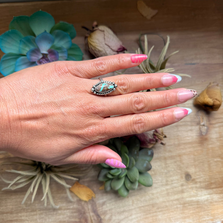 133 - Sterling Silver Ribbon Royston Turquoise Medicine Man Eye Stamped Stacking Ring by Jason Ogg Ring Shopify Collective The Bijoux FAB Jewelry The Bijoux FAB Jewelry