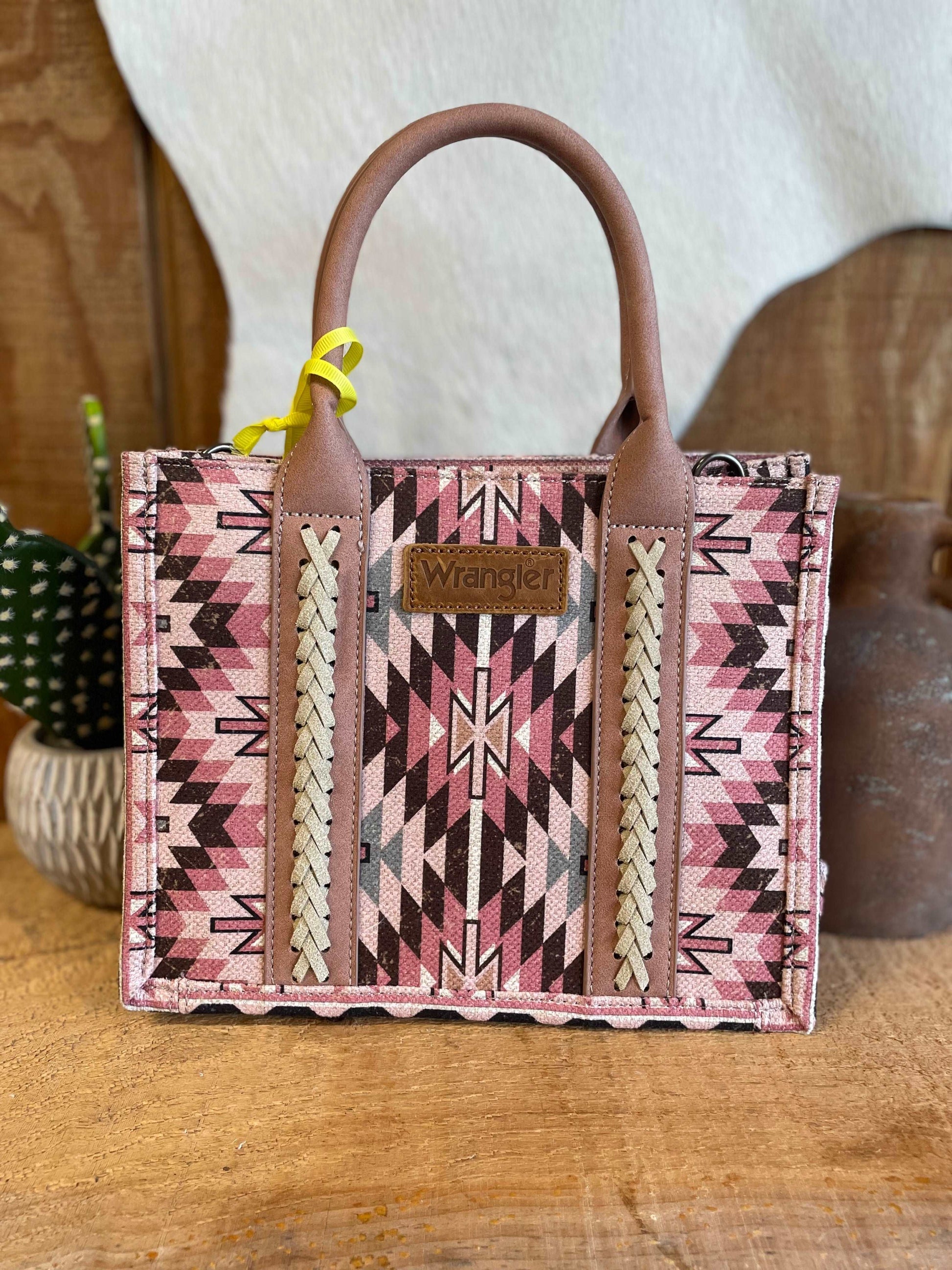 WRANGLER ALL-OVER AZTEC PRINT CANVAS TOTE BAG Purse Dark Pink Women's Montana West