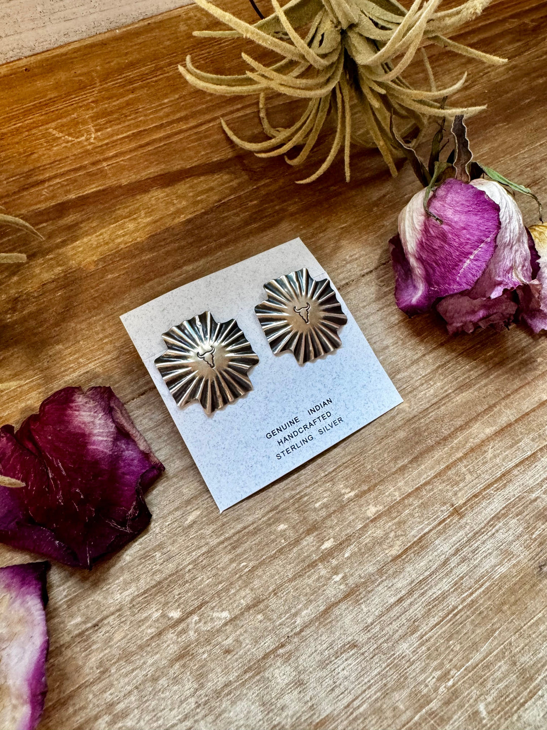 Square Cross Stud Earrings with Longhorn Skull – Sterling Silver Earrings Shopify Collective The Bijoux FAB Jewelry The Bijoux FAB Jewelry