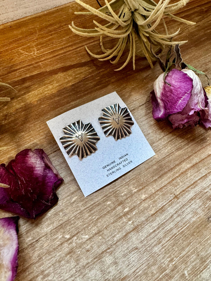 Square Cross Stud Earrings with Longhorn Skull – Sterling Silver Earrings Shopify Collective The Bijoux FAB Jewelry The Bijoux FAB Jewelry