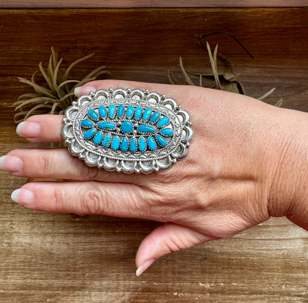 Kingman Turquoise Cluster Ring – Navajo Handmade by Jaz Wilson, Size 7.5 ring Shopify Collective The Bijoux FAB Jewelry The Bijoux FAB Jewelry