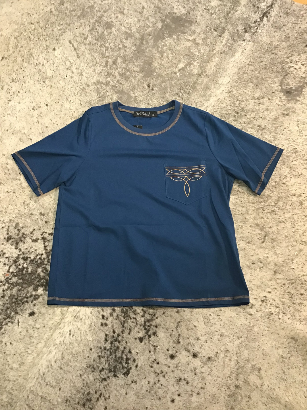 Boot-Stitch Contrast Embroidered Pocket Tee