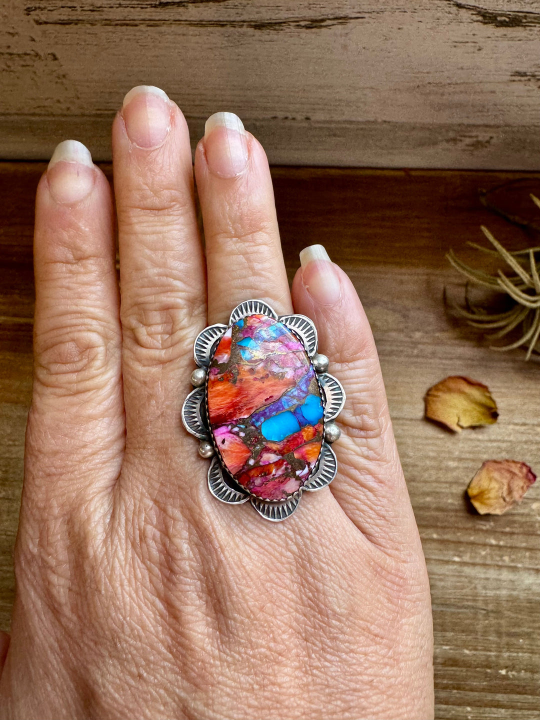 Adjustable Ring – Pink Dahlia Stone – Sterling Silver – Tia Long Navajo Handmade ring Shopify Collective The Bijoux FAB Jewelry The Bijoux FAB Jewelry