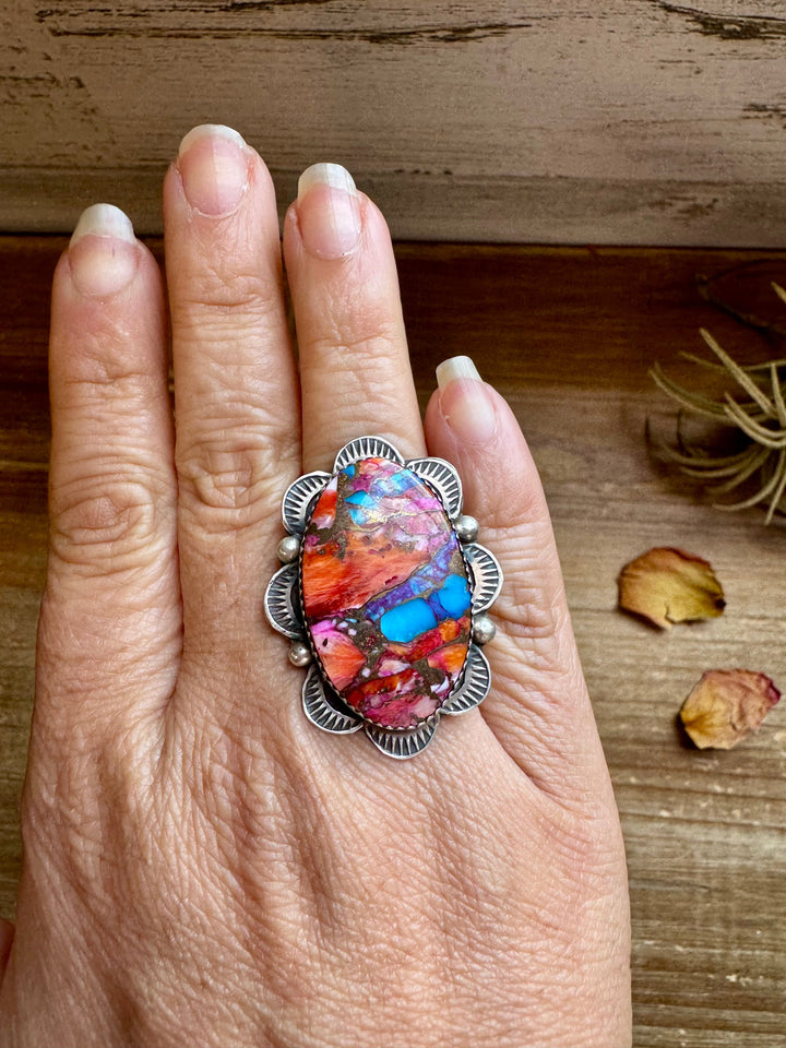 Adjustable Ring – Pink Dahlia Stone – Sterling Silver – Tia Long Navajo Handmade ring Shopify Collective The Bijoux FAB Jewelry The Bijoux FAB Jewelry