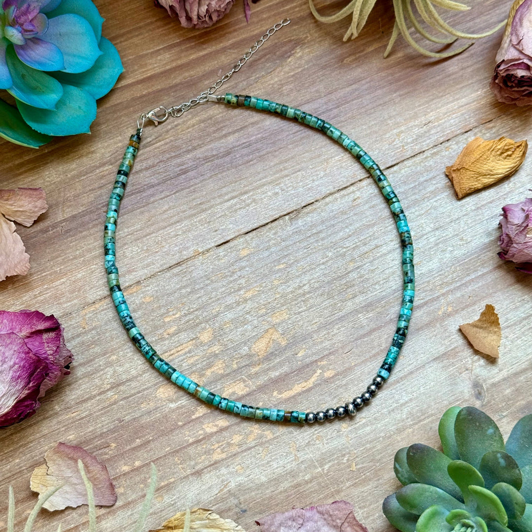 African Turquoise Heishi & Sterling Silver Pearl Necklace Necklaces Shopify Collective The Bijoux FAB Jewelry The Bijoux FAB Jewelry