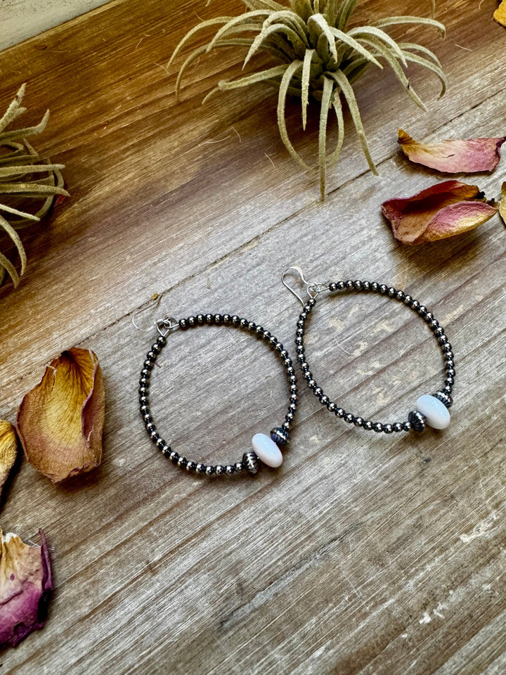 Smaller Sterling Silver Pearls Hoops with Pink Conch Earrings Shopify Collective The Bijoux FAB Jewelry The Bijoux FAB Jewelry