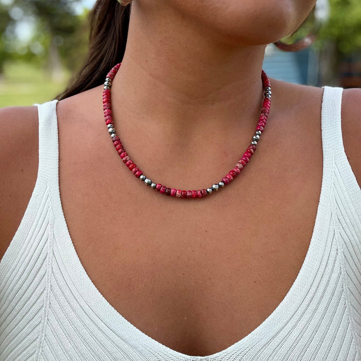 Pink Variscite & Sterling Pearl Necklace 17.5” Necklaces Shopify Collective The Bijoux FAB Jewelry The Bijoux FAB Jewelry